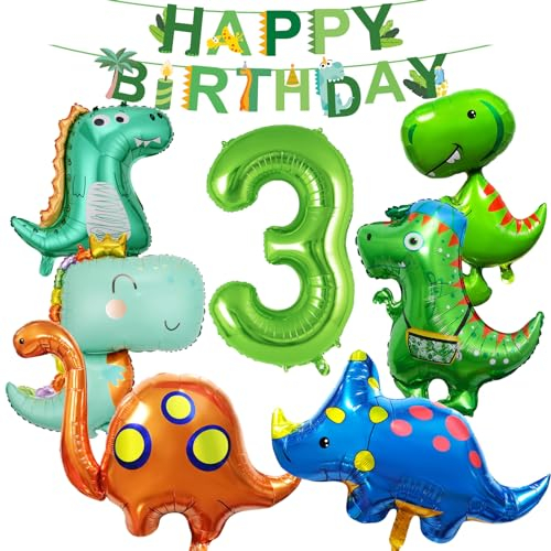 12 Stück 3 Jahre Dino Geburtstag Deko Party Folienballon Luftballon Dino Deko Kindergeburtstag Dinosaurier Luftballons Grün Dschungel Geburtstag Dekoration Junge Mädchen