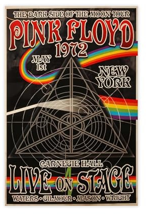 LoueN Poster auf Leinwand, Motiv: Pink Floyd The Dark Side Of The Moon Tour 1972, Schlafzimmer-Dekor, Sportlandschaft, Büro, Raumdekoration, Geschenk, ungerahmt, 30 x 45 cm