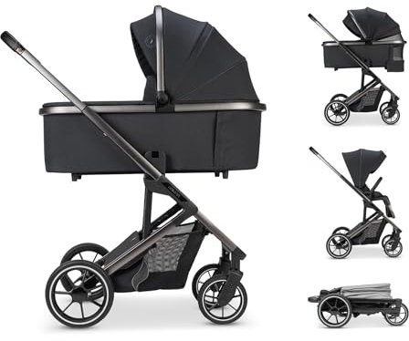Osann Kombi-Kinderwagen Juntos inkl. Babywanne, Sportsitz, Regenverdeck - Coal