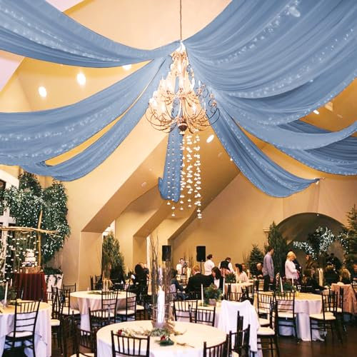 REWOMC Decken-Vorhänge für Hochzeit, Chiffon-Stoff, 152 x 60 cm, durchscheinende Vorhänge für Party, Zeremonie, Geburtstag, Babyparty, Empfang, Bühne, Girlande, Deckendekoration, 6 Paneele, staubige