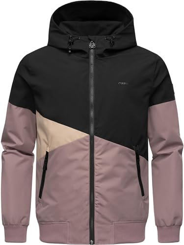 Ragwear Herren leichte Übergangsjacke in Block-Muster wasserdicht atmungsaktiv mit Kapuze Renad Black Gr. XL