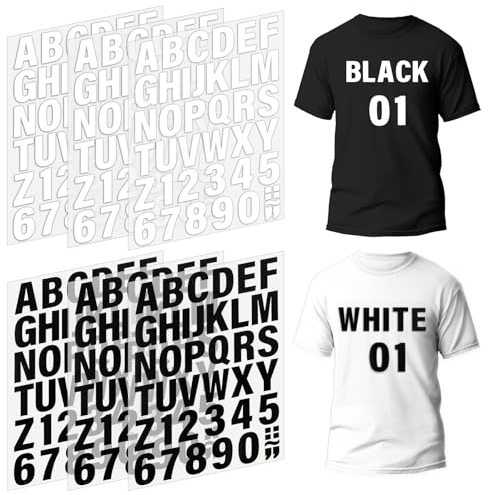 COMNICO 6 Blätter 215 Stück Buchstaben Aufbügeln und Zahlen für Kleidung 4,5 cm Buchstaben A bis Z und Zahlen 0–9, für T-Shirt Druck Textilien DIY-Handwerk (Schwarz + Weiß)