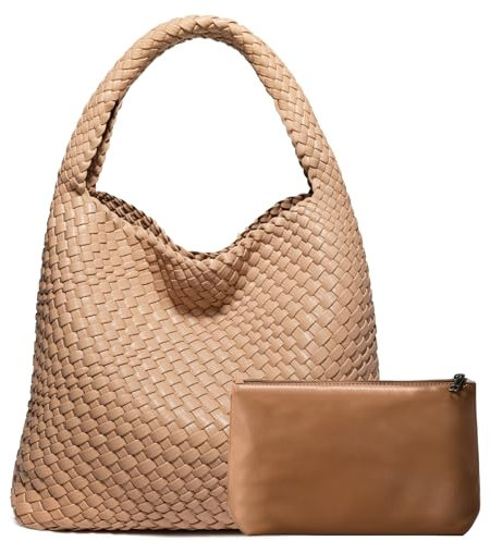 oscaurt Tote Bag Damen Handtasche Gewebte Leder Tote Bag Gewebte Handtasche Damen Umhängetasche Shopper Tasche mit Griff oben mit Handtasche, aprikose, L