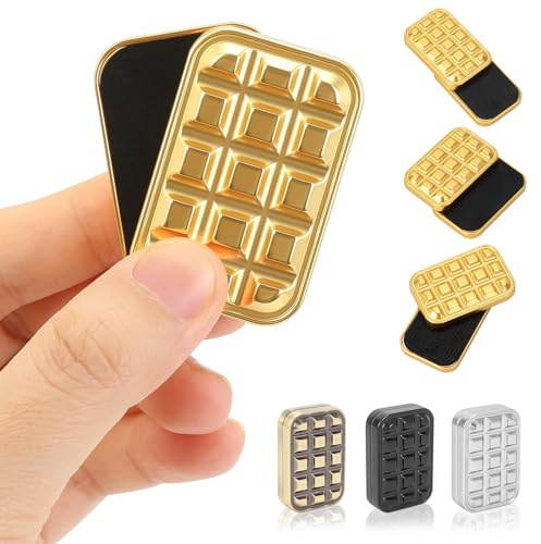 Bufccy Fidget Slider for Adults - Mini Slide Metal Fidget Toys, Anxiety/ADHD/Annoy Relieving EDC Metal Fidget, Stress Reducing Toy Gift for Adults & Teen (Gold Chocolate)