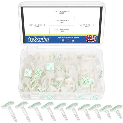 Glarks 125pcs 5 Größen klebriger PCB-Abstandshalter, weißer Stützhöhen-klebender isolierter Abstandshalter, der Snap-in-Pfosten sperrt Fester Clip isolierter Kleber Reverse Mount Abstandshalter