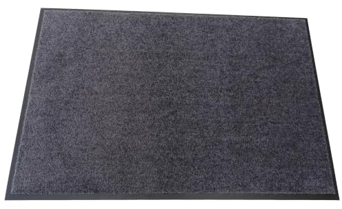 MERTEX Schmutzfangmatte Kiel | Fußmatte | 30 °C waschbar, Grau, 90 x 150 cm | Dichter Flor mit hoher Feuchtigkeitsaufnahme | Rutschfest und strapazierfähig | Rundum mit Rand | Besonders flach