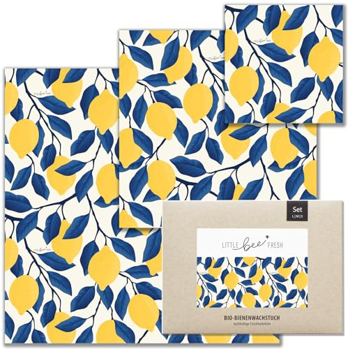 little bee fresh Bio-Bienenwachstücher Starter-Set aus Deutschland - Wachspapier für Lebensmittel - natürlich & plastikfrei frisch - Handgemachtes Wachstuch aus Bio-Rohstoffen S/M/L (Amalfi)