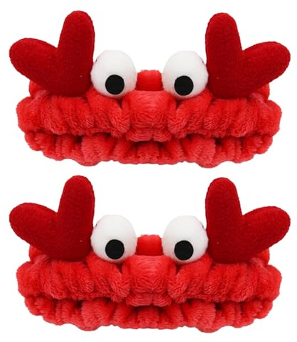 HAICN Lot de 2 bandeaux en peluche crabe rouge pour maquillage du visage - Accessoires créatifs pour cheveux pour femmes et filles