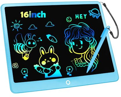 Tableta de Escritura LCD 16 Pulgadas, Tablero de Dibujo Electrónico, Colorida Pizarra Tableta Electrónica Gráfica Pizarra Infantil Juguete Juego de Regalo Cumpleaños para Niñas y Niños de 3-12 Años
