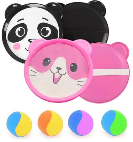 Klettballspiel für Kinder,Zuzer Fangballspiel Klettball 4 Schläger und 4 Bälle Wasserfest Outdoor Strandspielzeug Wurfspiel für 3 4 5 6 7 Jahren Junge Mädche