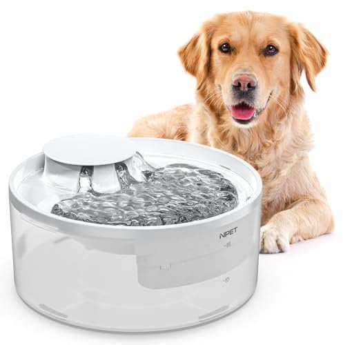 NPET Large Dog Water Fountain,169oz/5L Deep Drinking Area Automatic Pet Fountains Filtration Water Dispenser with Quiet Pump for Cats Dogs(Semi-White)