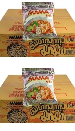Kajal Doppelpack: 2 Kartons Mama Shrimp Instant Nudelsuppen 60 x 60g – Leckere Garnelen-Nudelsuppe – Schneller Snack mit Weizenmehl, Sojasauce, Garnelenaroma