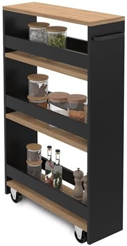 IDMarket - Desserte de cuisine gain de place HAGA chariot de rangement à étages noir et façon hêtre