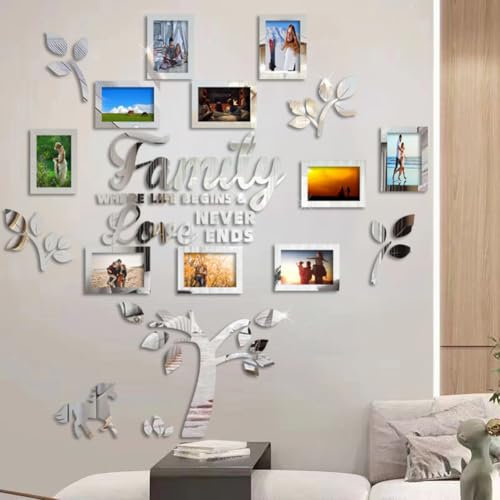 Autocollant mural arbre généalogique – Autocollant mural en acrylique 3D à faire soi-même, cadre photo, citations, décoration murale amovible pour chambre à coucher, salon