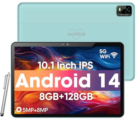 weelikeit Android Tablet, 10.1 inch Tablet with 1280 * 800 IPS HD Touchscreen, 8GB RAM+128GB ROM (UP to 1TB), 6000mAh Battery, 5G WiFi 6, Bluetooth 5.0, Dual 5MP+8MP Camera, Great Gift for Your Kids