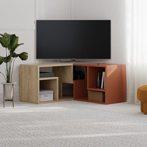 HOCUS PICUS Modern Corner & Flat TV Unit Versatile Design TV Table up to 43 Inches Free Combination Media Entertainment Center for Home Office Storage Shelf Unit for Living Room (Oak, Cinnamon)