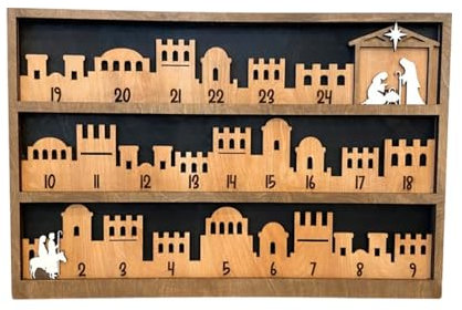 LIbgiubhy Weihnachtskrippe Adventskalender Mit Beweglichem Stern Innendekoration Auf 3D Holzbasis Für Feiertags Countdowns