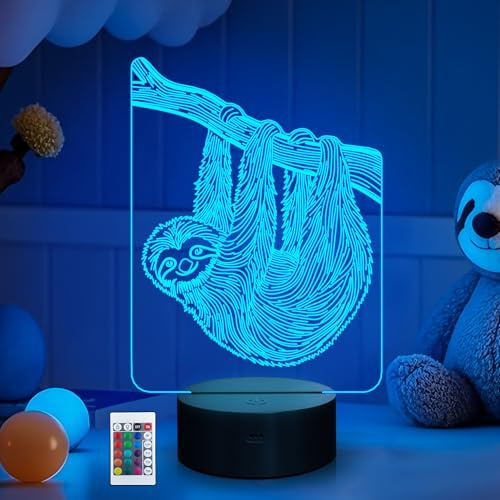 CoolGift Mart Faultier Nachtlicht, 3D LED optische Illusion Faultier Lampe mit Fernbedienung und Timer, Weihnachten Geburtstag Geschenke für Faultier-Liebhaber Kinder Erwachsene
