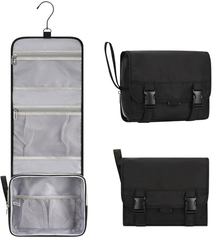 Petite trousse de toilette étanche à suspendre, trousse portable de voyage, pour accessoires de maquillage, articles de toilette, avec 3 compartiments, pour extérieur, homme et femme, noir