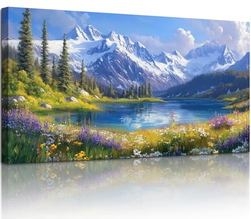 MHARTK66 Modern ästhetische Bilder Wohnzimmer Blumen Gemälde 75x150 cm | berg- und seemotiv, hd-druck, großes format, leicht aufzuhängen, schnell montiert, vielseitig und gut als geschenk geeignet