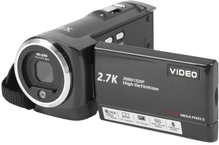 Videokamera -Camcorder, QHD 2.7K 50 MP 16x Digital Zoom Vlogging -Kamera mit LED -Fülllicht, 2,8 '' 270 ° Drehung LCD -Bildschirm Digitalkamera Recorder mit Akku und