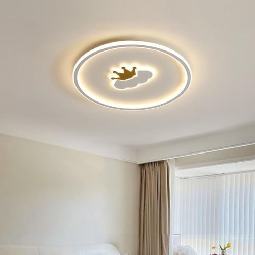 LED Dimmbar Deckenleuchte Weiß Rund Kinderzimmer Lampe Kreativ Goldene Krone Deckenlampe Schlafzimmer Mädchen Junge Modern Karikatur Kinder Babyzimmer Deckenbeleuchtung mit Fernbedienung Ø50cm 36W