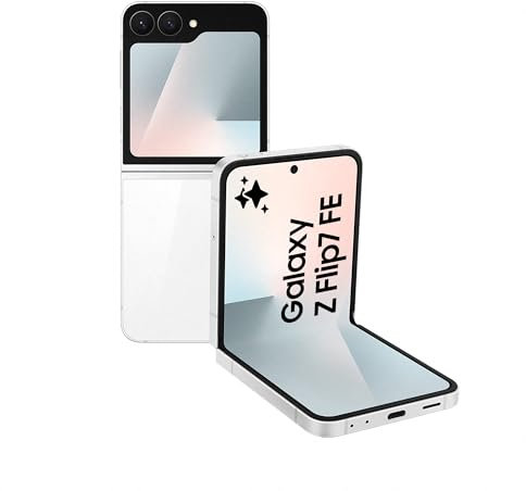 Samsung Galaxy Z Flip7 FE AI Phone, Foldable Design, Wide Cover Screen, 50 MP Camera, Smooth Processor, 256GB Storage, 8 GB Memory, White, 3 Year Extended Warranty (UK Version)