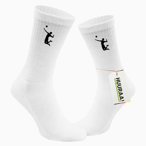 Huuraa Unisex Socken Volleyball Silhouette Geschenk | Baumwolle Tennissocken Geschenkidee Weiße Sportsocken mit Motiv Unisex Baumwollsocken für Frauen und Männer