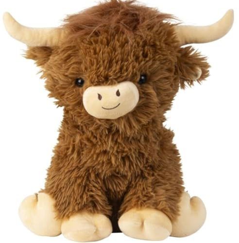 Geschenkestadl Hochlandrind Büffel sitzend 43cm Hellbraun Zottelfell Kuscheltier Plüschtier Stofftier