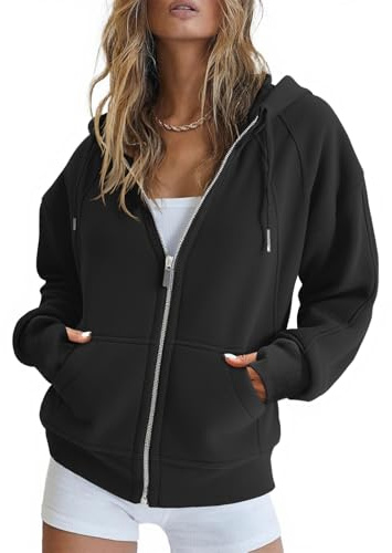 Fisoew Womens Zip Up Sweatshirts Fleece Lined Collar Crop Hoodie Casual Cotton Long Sleeve Tops with Thumb Hole
