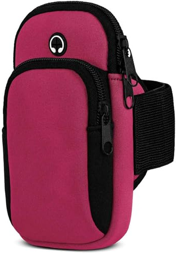 moex Handytasche Joggen für iPhone 16e Sportarmband Handy aus Neopren, Handyhalterung Arm zum Laufen Sport Armband, Laufarmband mit 2 Fächern, Lauftasche Jogging - Pink