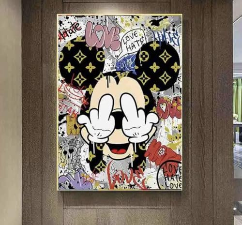 ARTHOMECANVAS Bild auf Leinwand für Wohnzimmer, modernes Bild, Wohnzimmer, Schlafzimmer, 100 x 70 cm, Leinwand (Mickey Art, 100 x 70 cm, gerahmt)