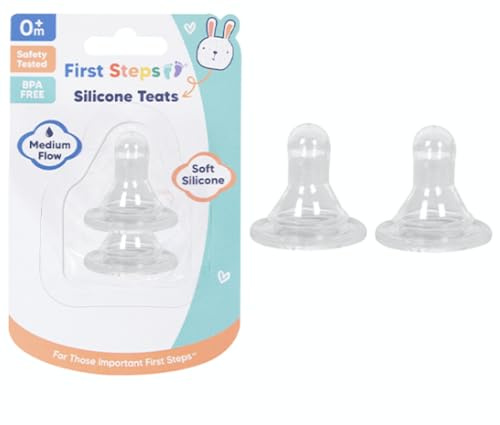First Steps Standard Neck Teats – Medium Flow Baby Bottle Nipples, BPA-Free, Compatible with Standard Neck Bottles, 2-Pack