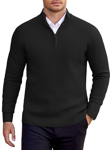 COOFANDY Herren Pullover 1/4 Zip Rollkragenpullover Stehkragen Slim Fit Strickpullover Langarm Troyer Winter Feinstrick Pulli Männer Arbeitspullover