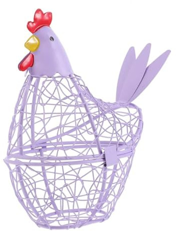 Cesto portauova a forma di gallina, pratico portauova, stabile contenitore per uova di Pasqua, in filo di ferro, da scrivania, viola
