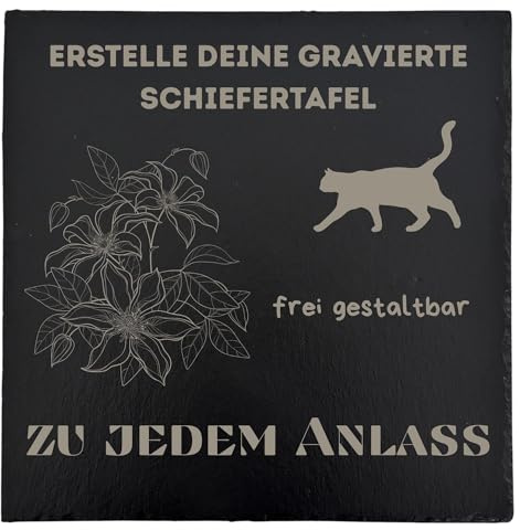 Generisch Personalisierte Schieferplatte mit Gravur – individuell gestaltbare Schiefertafel – Geschenk zu Hochzeit, Geburtstag, Familie & Freunde – (20 x 20cm, Quadratisch) – mit Befestigungsoptionen
