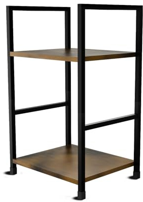 BELOFAY Small Side Table, 2 Tier Ancient Wood Top with Black Steel Frame, Compact Nightstand for Tight Spaces, Small bed side table for bedroom, Guest Room (29.1×23.5×48cm)