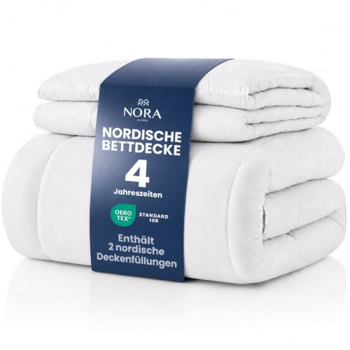 NORA HOME 4 Jahreszeiten Bettdecke 155x220, Ganzjahresdecke, 2-in-1 Set | Sommerdecke 125 + Übergangsdecke 250 = Winterdecke 375 g/m², 10 Druckknöpfe, waschbar, OEKO-TEX