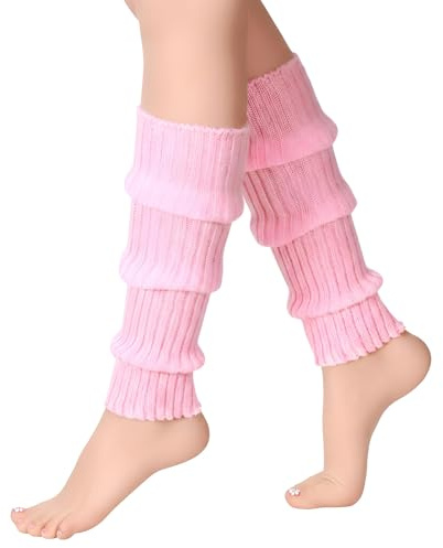 1 Pair Hot Pink Leg Warmers 80s Women, Fashion Ribbed Knit Striped Leg Warmers for Girls, Ankle Warmer Socks Fall Winter Gifts, 80s 90s Neon Accessories for Y2k Party Yoga Dance Sports (15.75×2.75)