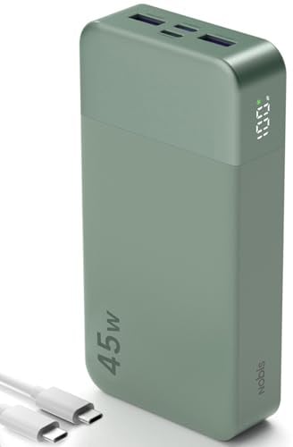 NOBIS 45W Power Bank Powerbank 20000mAh Schnellladung | 2×USB‑C (in/out) & 2×USB‑A, Digitalanzeige & Kleinstrommodus, Kompatibel mit Phone 17 S25
