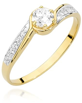 MARKO Klassischer Damenring aus 8 Karat (333) Echtgold mit großem Zirkonia – Verlobungsring mit seitlichen Steinen – Edler Goldring als Schmuck oder Geschenk für Freundin