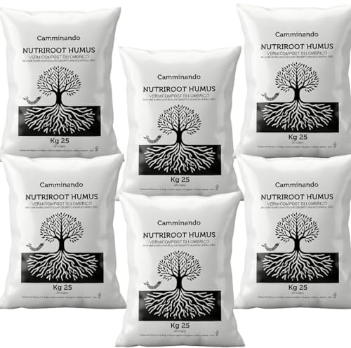 Camminando Farm - NutriRoot Humus di Lombrico Naturale | Concime Organico Biologico da Letame Maturo | Fertilizzante per Orto, Giardino e Piante in 6 Sacchi da 25kg | Prodotto Italiano