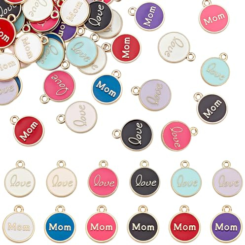 AHANDMAKER 72 Stück 12 Stile Mama Wort Legierung Emaille Anhänger Wort Mama Anhänger Liebe Mutter Erinnerung Charm für DIY Mutters Tag Geschenk Armband Halskette Schmuck Herstellung