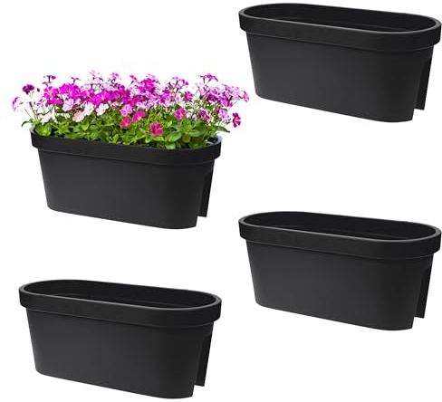 Spetebo Balkon Blumentopf oval anthrazit 4er Set - 60 x 28 cm - Kunststoff Pflanzkasten zum Einhängen am Geländer - Garten Blumentopf Pflanz Blumen Schale zum Hängen