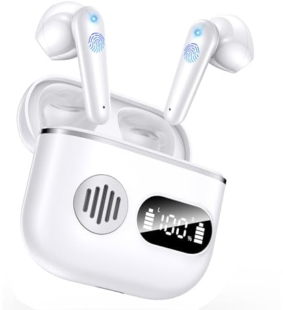 CoolJumper 2026 Ultimate Bluetooth V6.1 Earbuds, Dual LED Display, Mini In-Ear Design, Deep Punchy Bass, 48H Playtime, IP7 Waterproof, White