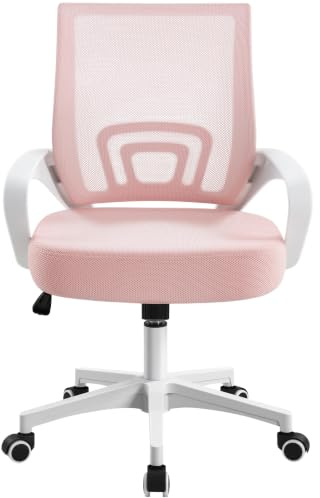 Soberine Sedia da Ufficio Scrivania con Rotelle Girevoli e Braccioli Ergonomica Lombare e con Altezza Regolabile Imbottita e Rete Traspirante Portata 136 kg Rosa