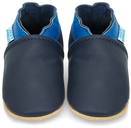 Soft Leather Baby Shoes with Suede Soles - Toddler Shoes - Infant Shoes - Pre Walker Shoes - Crib Shoes - Dark Blue and Navy 12-18 Months