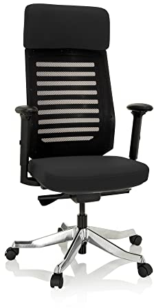 hjh OFFICE 640220 Schreibtischstuhl ASGON Stoff Schwarz Bürostuhl ergonomisch mit Netzrücken, Sitztiefe verstellbar
