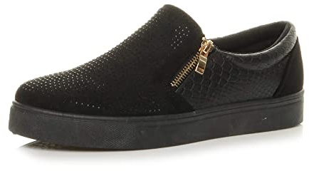 AJVANI Flat Gold Decoration zips Faux Snake Slip on Plimsoles Pumps Trainers Size 4 37