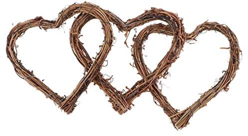 3 x Herzkränze natürlicher Rattan-Herzkranz rustikaler Weidenkranz für Valentinstag, Hochzeiten, Haustür – Braun, 25 cm